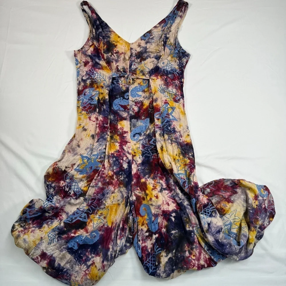 OK Mike Sleeveless Wide Leg Button Up Jumpsuit Womens One Size Multicolor